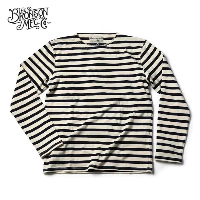 Chemise rayée vintage pour hommes style marin col rond t-shirt coton extensible pour printemps et automne occassions décontractées