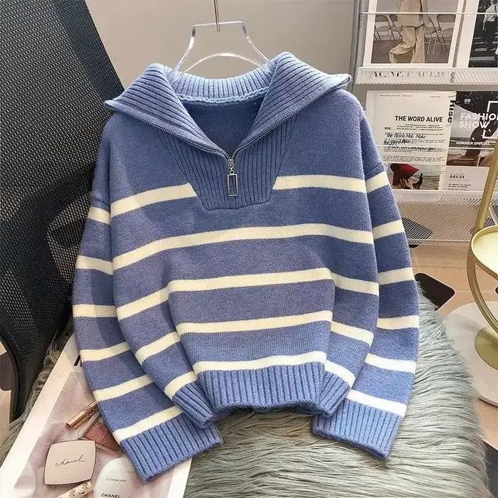 Pull à Rayures en Coton et Polyester pour Femme, Coupe Ample et Décontracté, Idéal pour L'Automne et L'Hiver Occasions Spéciales