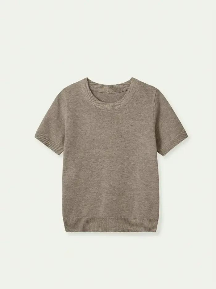 Pull en tricot à col rond à manches courtes pour femme, printemps, été, automne, pull décontracté ample, streetwear