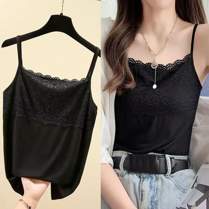 Gilet Uni en Polyester avec Dentelle Subtile pour Femmes Occasions Estivales Chic et Élégantes