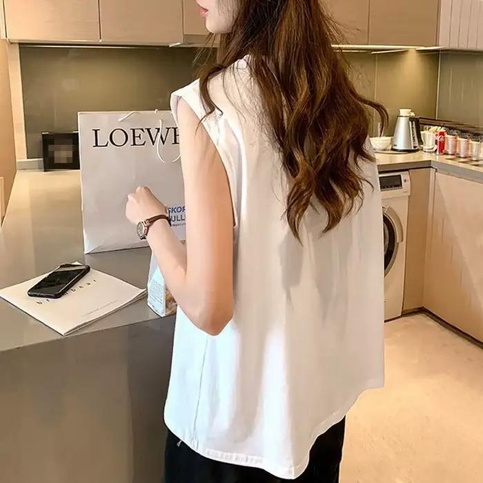 T-shirt sans manches blanc pour femme junior décontracté polyester été occasions spéciales étudiante