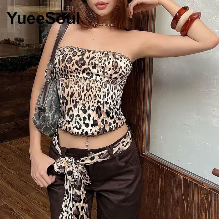 Crop tops marron imprimé léopard