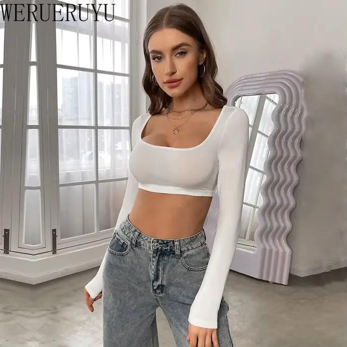T-shirt blanc à manches longues pour femmes