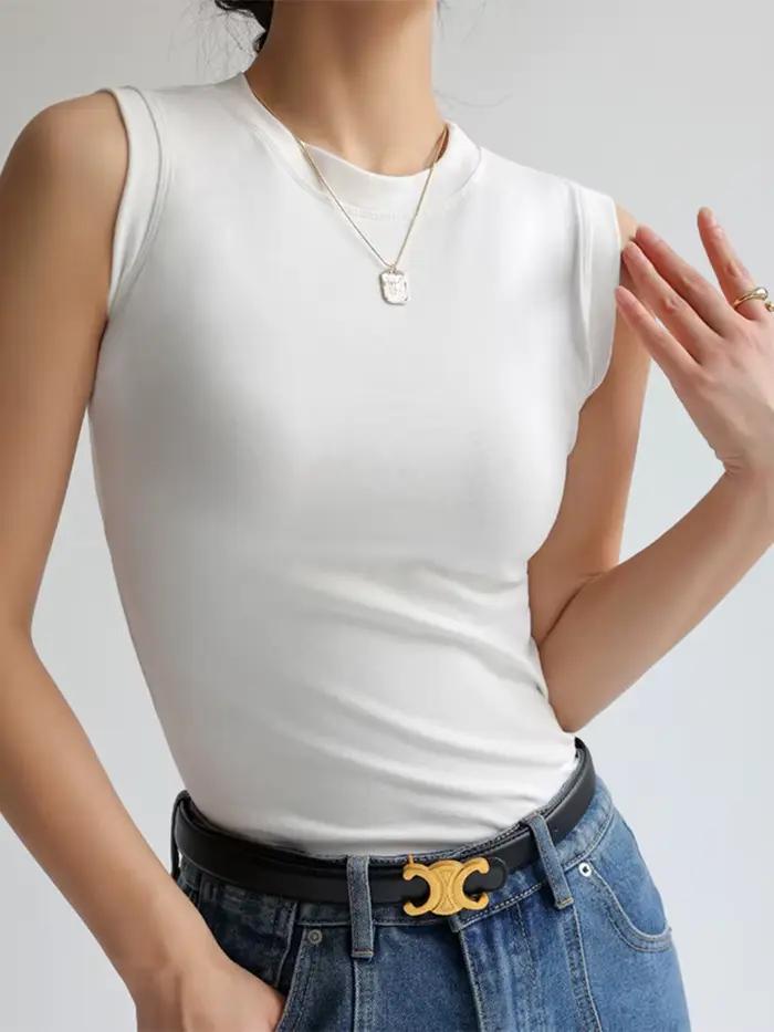 Camisole en coton à col rond pour femme