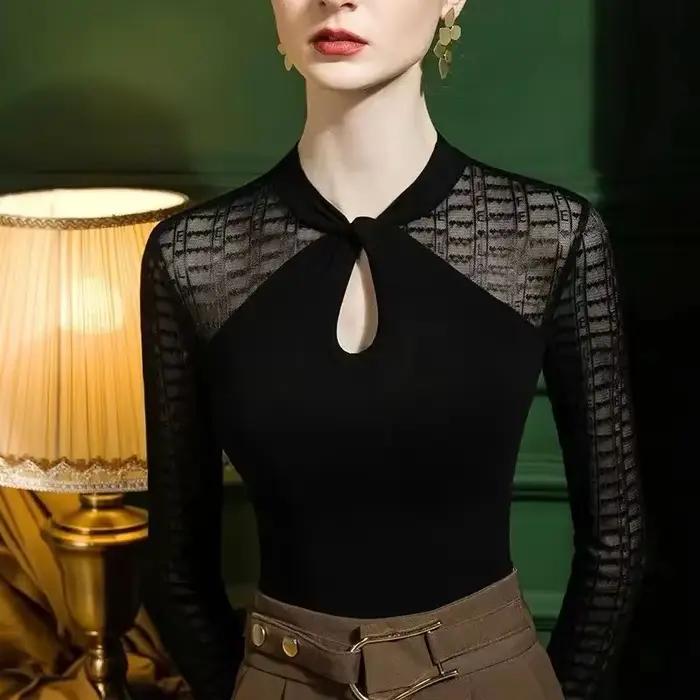 Haut en maille polyester pour femmes, veste vintage à manches longues, style bureau dame, mode coréenne Y2K, automne hiver