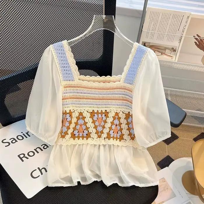 Blouse en crochet pour femme