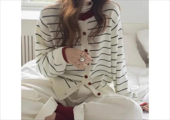 Grand pull paresseux rayé tricoté pour femmes