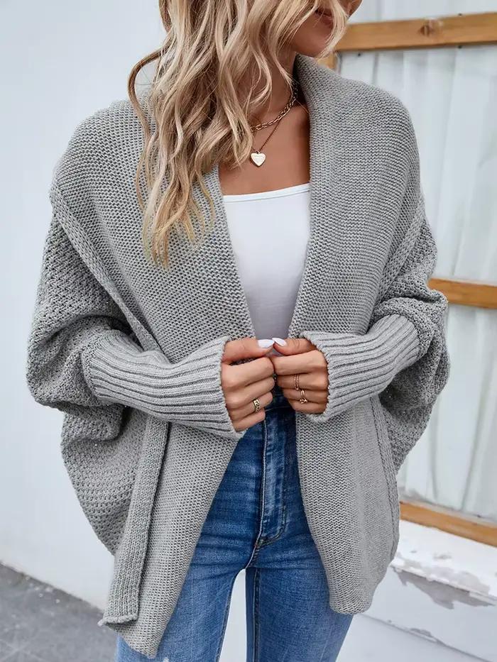 Cardigan à manches chauve-souris pour femmes, coupe ample, style décontracté, automne-hiver, matière polyamide, bleu ciel, gris, beige, ivoire, vert armée, noir, pour sorties et occasions spéciales