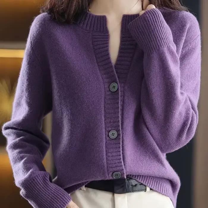 Cardigan Femme Tricoté Hiver Coupe Ample Style Bureau Dame Haute Qualité Polyester Acétate Occasions Spéciales Garde-Robe Élégante