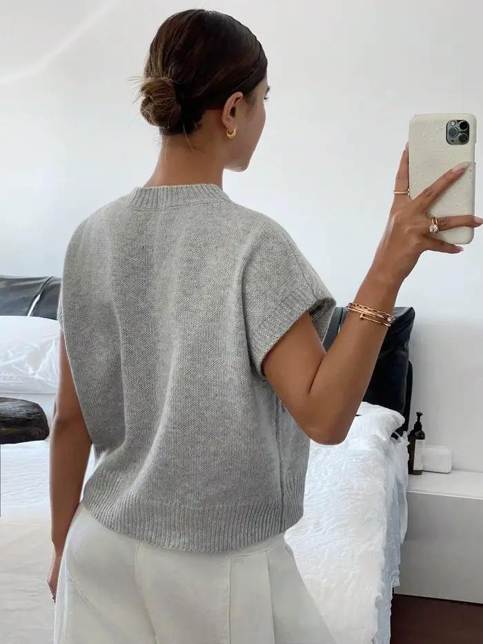 Pull en tricot à manches courtes pour femmes