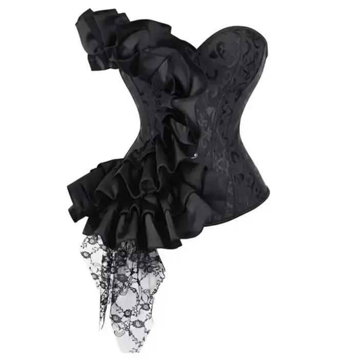 Corset en brocart noir pour femme