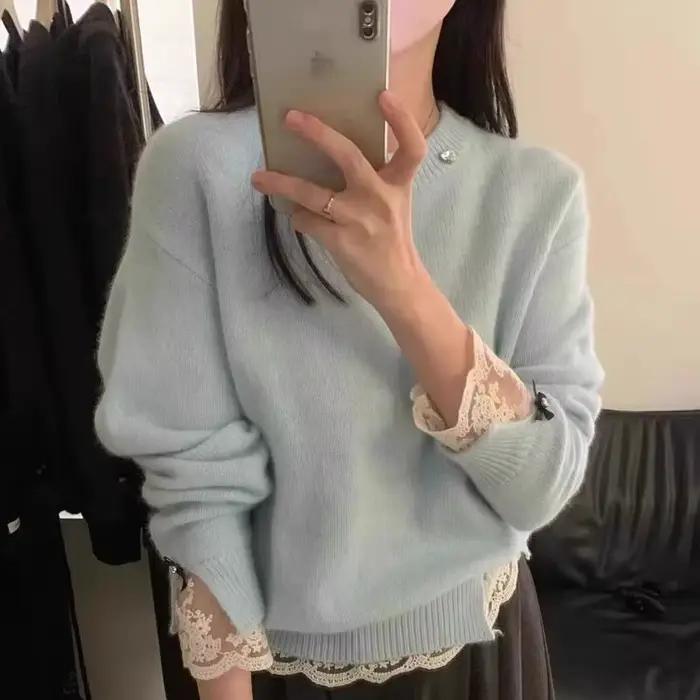 Pull en dentelle blanc pour femme