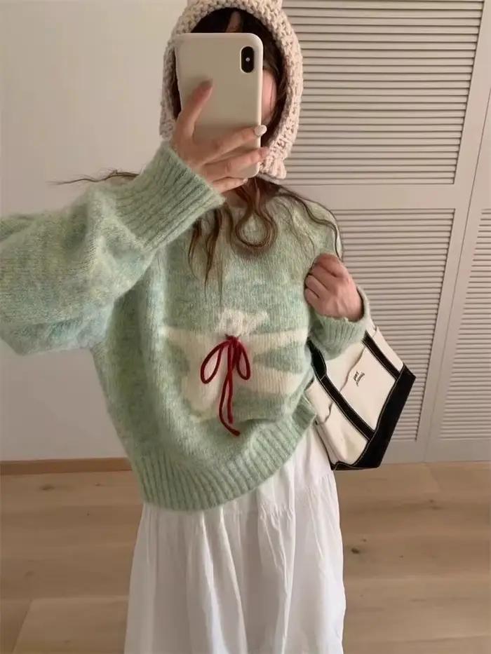 Kawaii femmes recadrée chandails doux Harajuku dessin animé tricoté pulls Style coréen mignon automne hiver pull surdimensionné