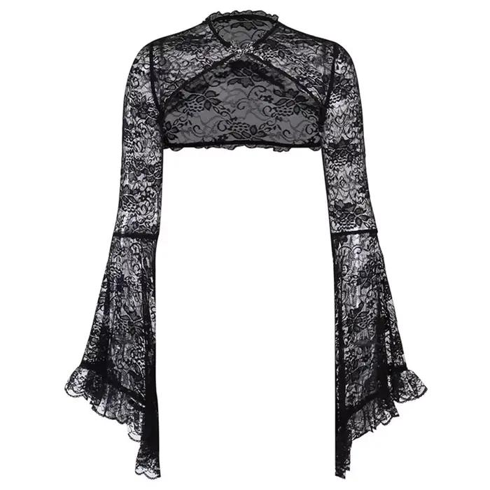 Hauts courts ajourés pour femmes, gothique en dentelle, Smock, faux col, manches évasées, couverture pour fête rencontre