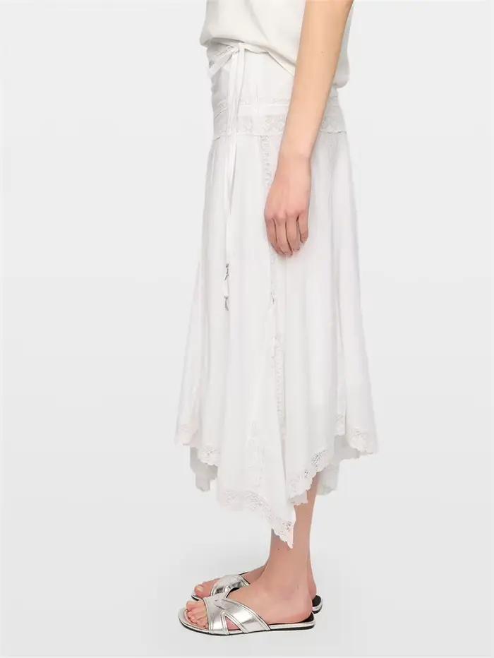 Jupe 100% Coton Femme Taille Haute Plissée Ourlet Irrégulier avec Empiècements en Dentelle Longueur Midi Nouvelle Collection Été 2026