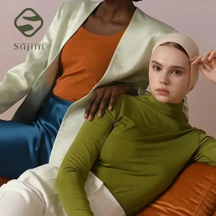 SUJIIN femmes col roulé T-shirt chaud sous-vêtement thermique vêtements d'hiver à manches longues hauts automne femme
