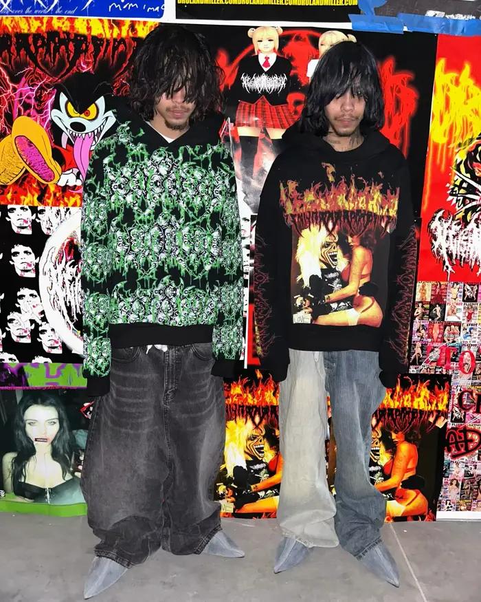 Pull à capuche noir pour hommes, inspiré de Rock, Design tendance de rue, vêtements pour jeunes, coupe ample, vêtements urbains confortables avec une attitude élégante