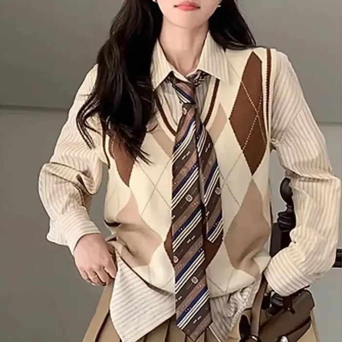 FibrWaistcoat-Gilets en tricot à col en V marron pour femmes