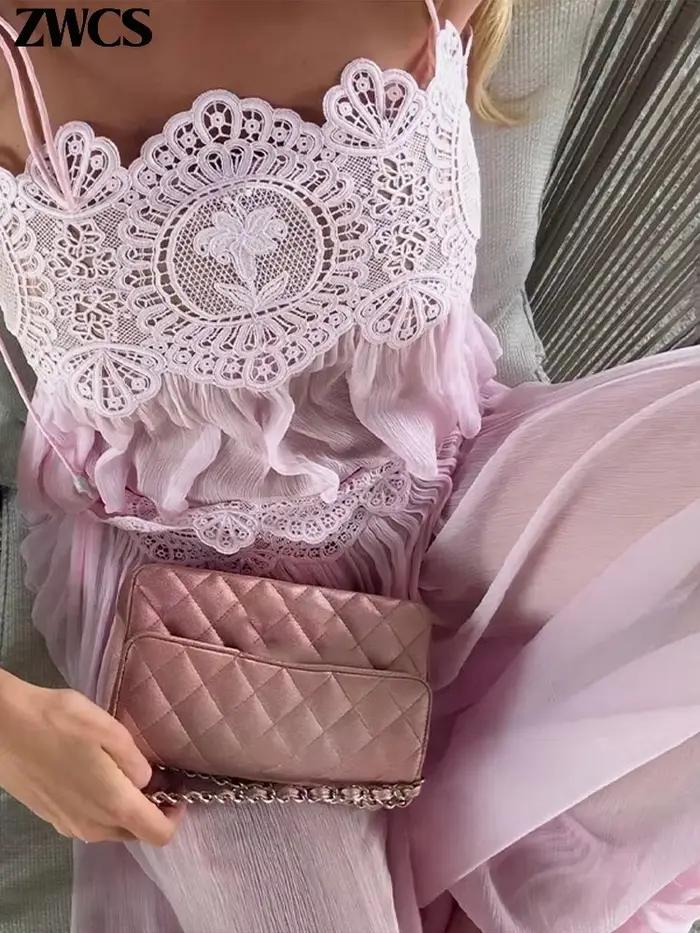Ensemble haut à bretelles et pantalon en dentelle pour femme