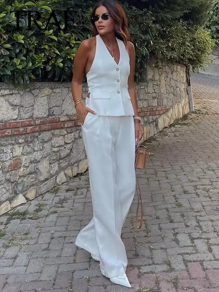 MUJER pantalons ensembles pour femmes 2 pièces épaules dénudées gilet sans manches femme tenue mode pantalon à jambes