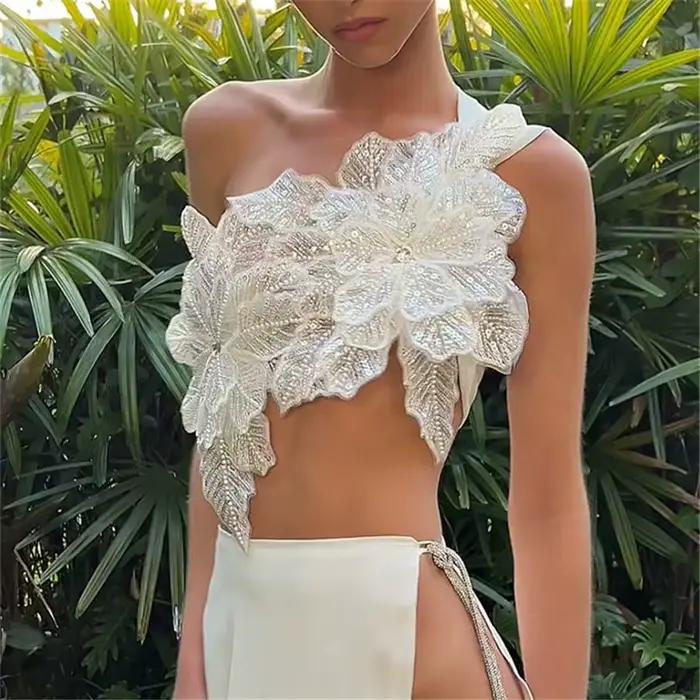 Camisole en polyester fairycore avec décoration en appliques fleuries pour sorties nocturnes et plage été