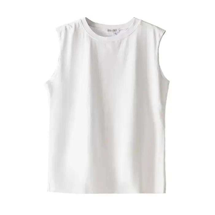 T-shirt sans manches blanc pour femme junior décontracté polyester été occasions spéciales étudiante