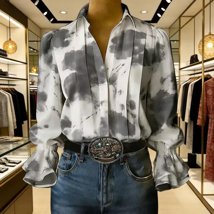 Chemise élégante pour femme à motif encre d'eau