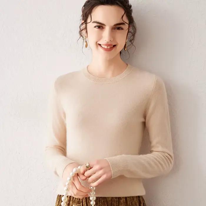 Pull en cachemire pur pour femme col ras du cou manches longues chaud doux tricoté nouvelle collection automne hiver 2025 occasions spéciales