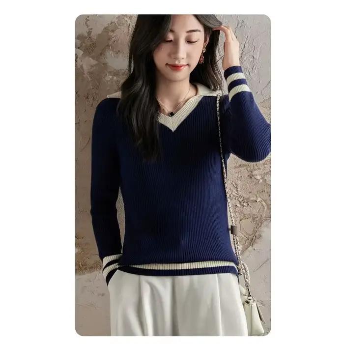 Pull à col en coton pour femmes, nouveau Style Preppy Slim, 2025