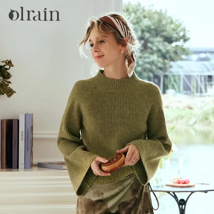 Pull en tricot vert olive OLrain pour femme