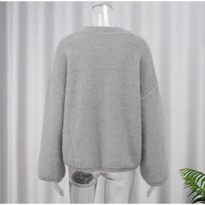 Pull en polyester brossé bywindto gris clair pour femme décontracté automne hiver confort douillet