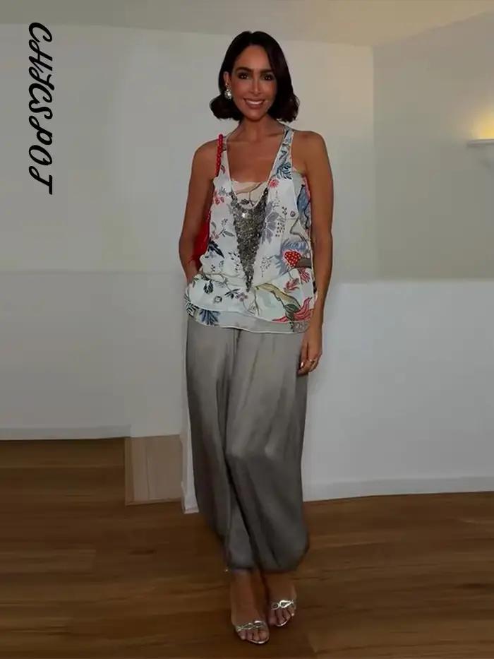 Haut asymétrique imprimé à sequins pour femme