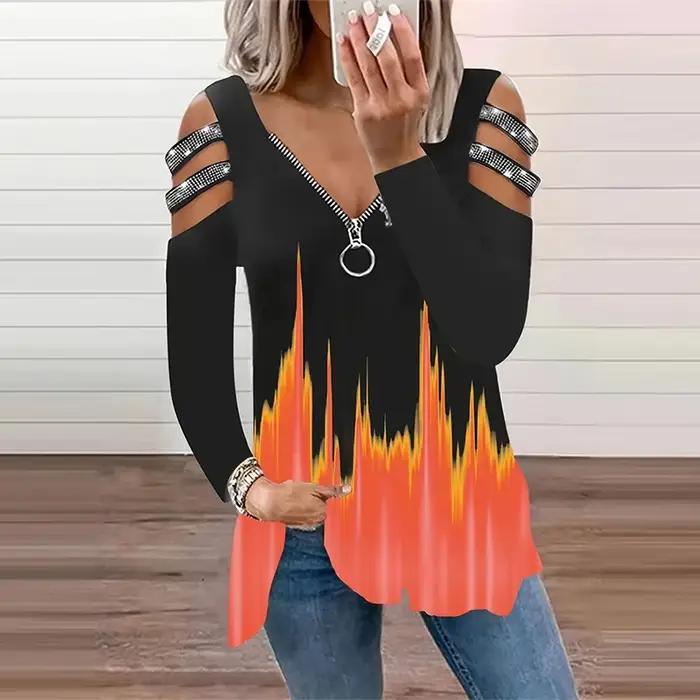 T-shirt décontracté à manches longues et col en V pour femmes
