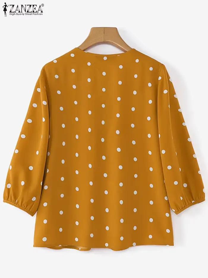 ZANZEA 2025 été à pois bohème Blouse mode 3/4 manches bouffantes chemises décontracté ample à lacets hauts tuniques Blusas Femininas