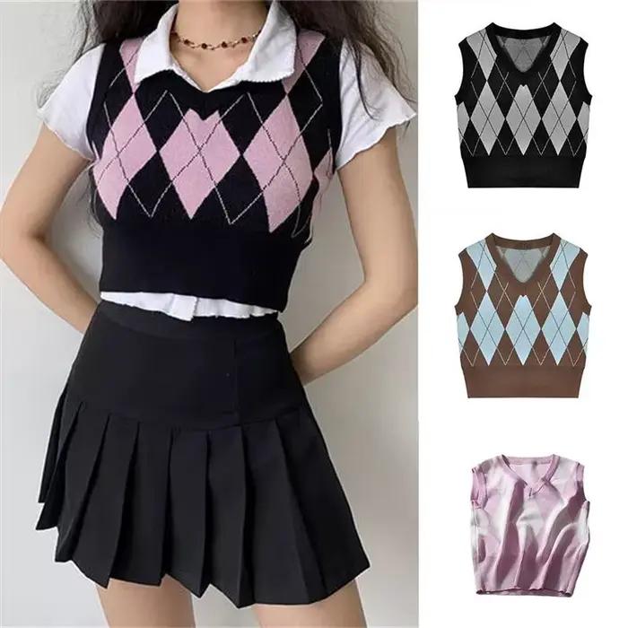 Pull à carreaux vintage pour femmes