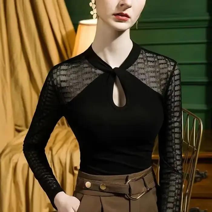 Haut en maille polyester pour femmes, veste vintage à manches longues, style bureau dame, mode coréenne Y2K, automne hiver