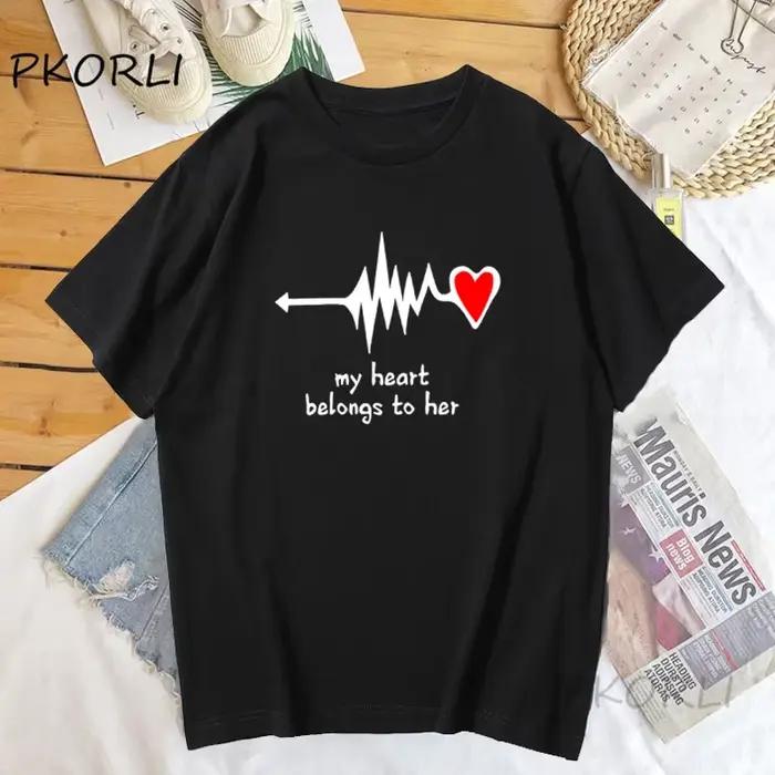 T-shirt célébrant l'amour pour couple avec message original pour femme et homme décontracté adapté toute la saison