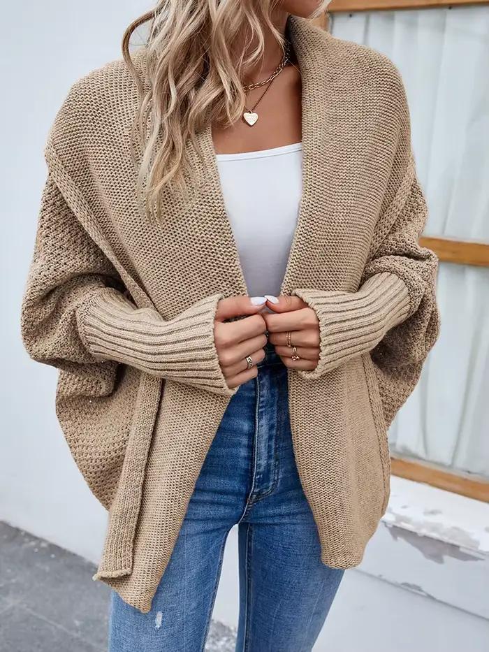 Cardigan à manches chauve-souris pour femmes, coupe ample, style décontracté, automne-hiver, matière polyamide, bleu ciel, gris, beige, ivoire, vert armée, noir, pour sorties et occasions spéciales