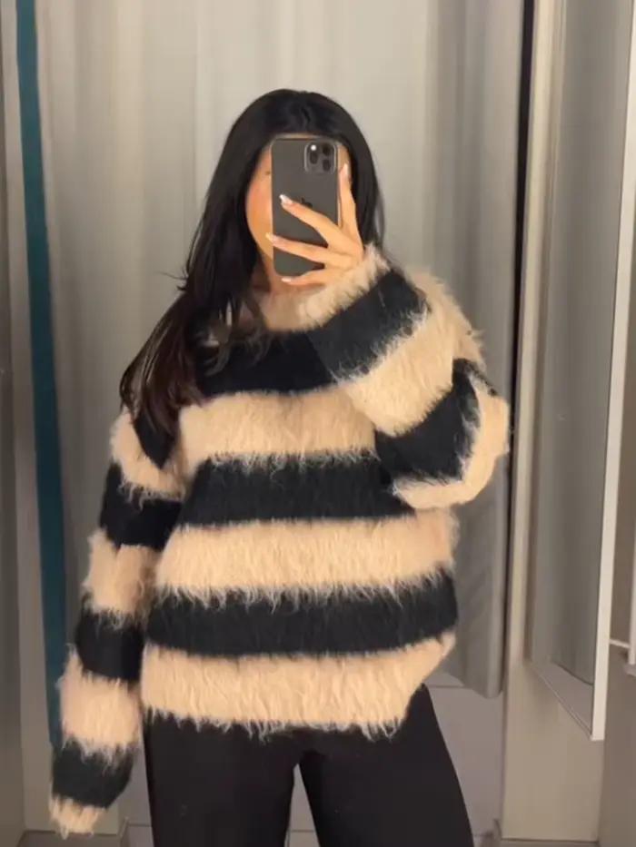 Pull en Mohair Femme Gris Foncé Kaki Violet Vert - Col en V - Élégant et Confortable pour L'Automne