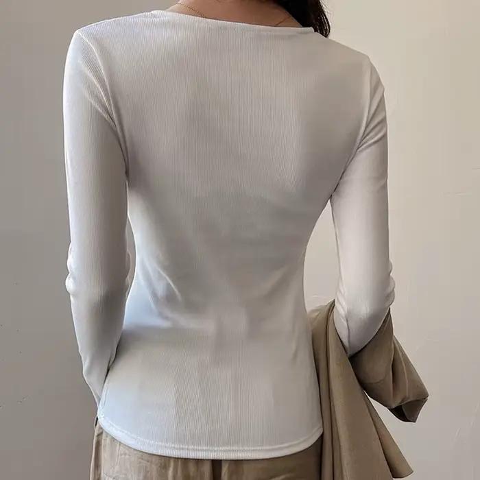 T-shirt en dentelle blanche Rasekon pour femmes, haut sexy printemps automne ajusté dentelle col en V tricoté polyester occassions spéciales soirées romantiques