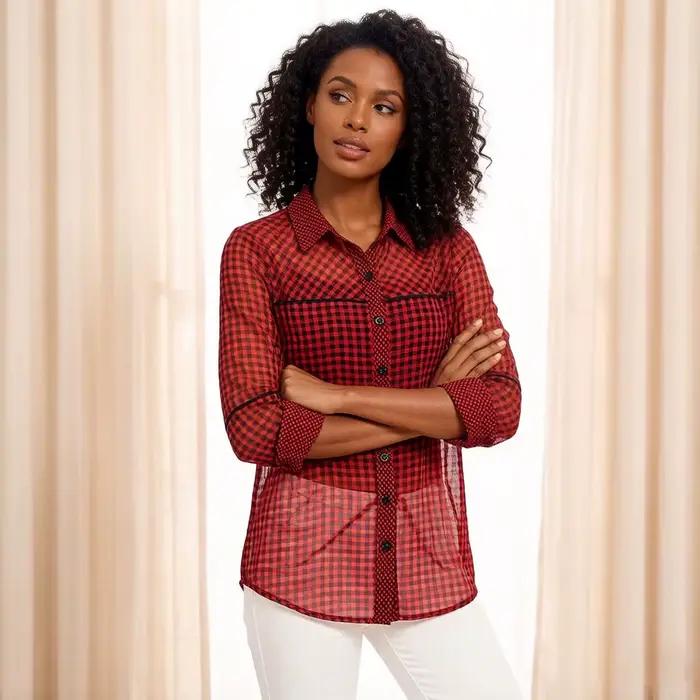 Chemisier Femme Rouge et Noir à Carreaux Vichy