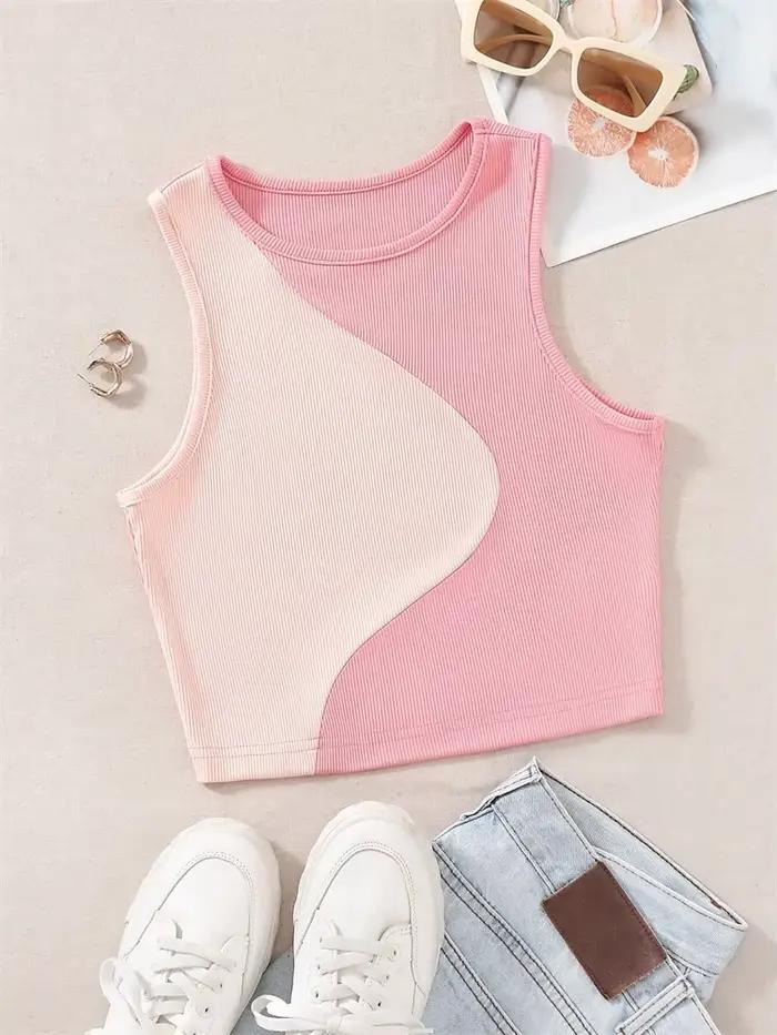 Débardeur rose en tricot côtelé pour femmes