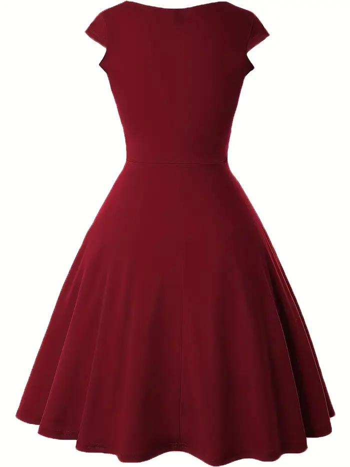 Robe élégante pour femme à col rond, manches courtes, unie, coupe trapèze, longueur aux genoux, taille haute, pour soirées, mariages, décontractée, voyage