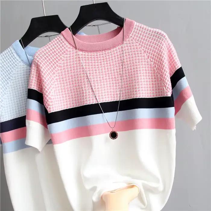 Blouse en polyester et coton vintage à manches courtes avec dentelle pour femmes, idéale pour l'été et les occasions spéciales