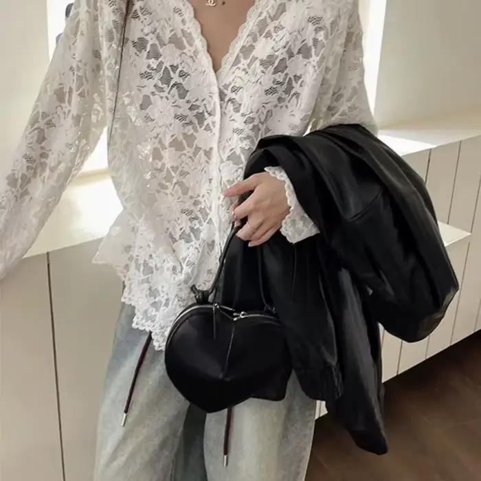 Chemise en dentelle évidée élégante pour femmes style sexy et club printemps été junior