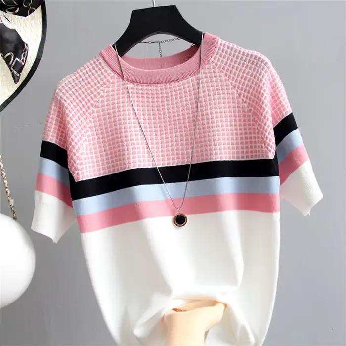 Blouse en polyester et coton vintage à manches courtes avec dentelle pour femmes, idéale pour l'été et les occasions spéciales