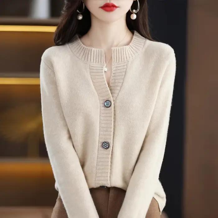 Cardigan Femme Tricoté Hiver Coupe Ample Style Bureau Dame Haute Qualité Polyester Acétate Occasions Spéciales Garde-Robe Élégante