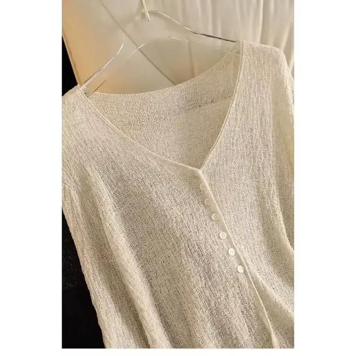 Cardigan fin en maille ajourée pour femme