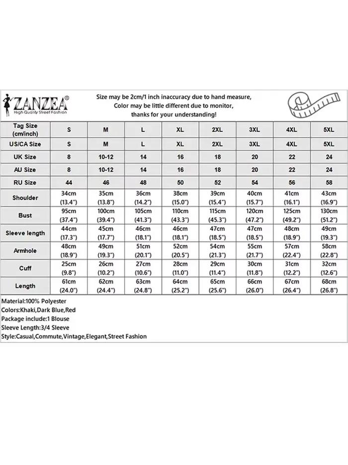 Chemise de travail ZANZEA pour femme, chemisier à col rond, tunique de fête élégante, décontracté, été, polyester, kaki, bleu profond, rouge, occasions spéciales