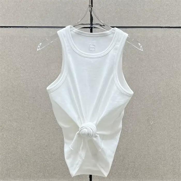 Femmes t-shirts nouveau torsadé fleur noué haut sans manches pour l'été 2025 élastique mince pur coton